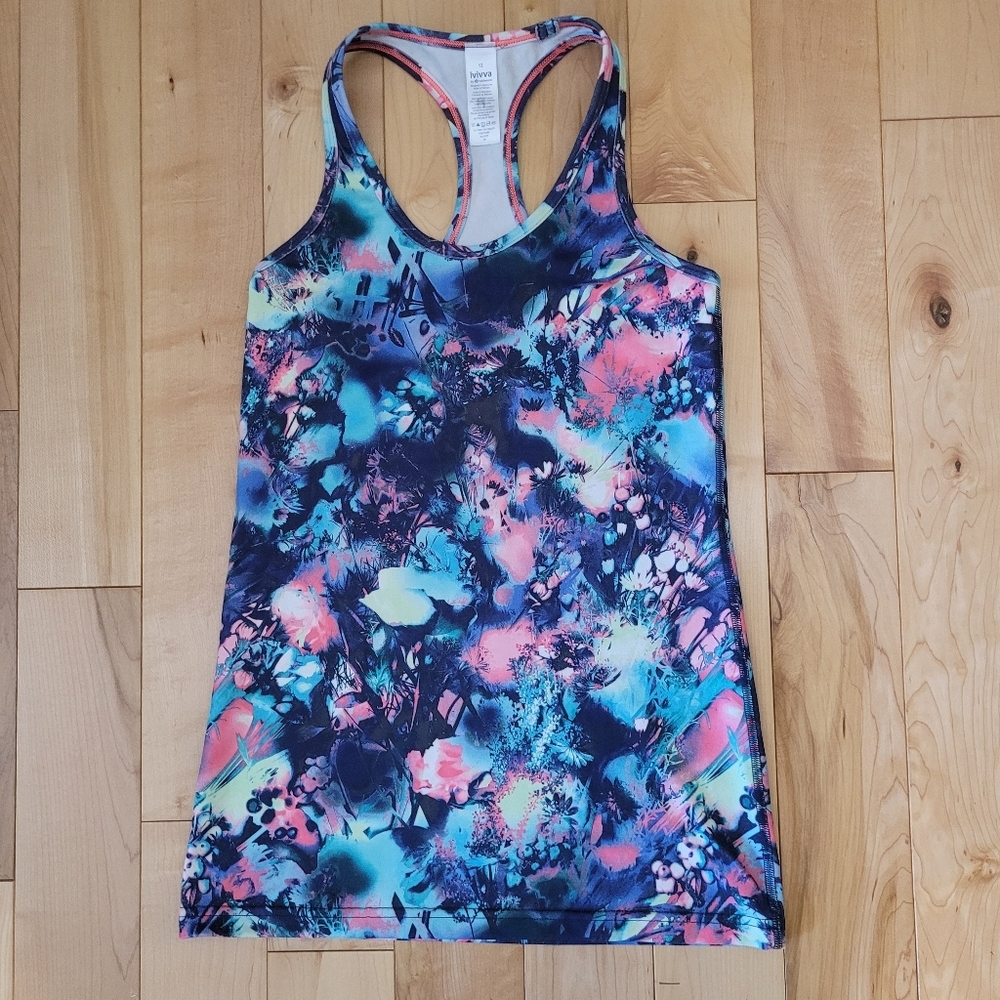 Ivivva Girls Size 12 Colorful Abstract Racerback Tank Top